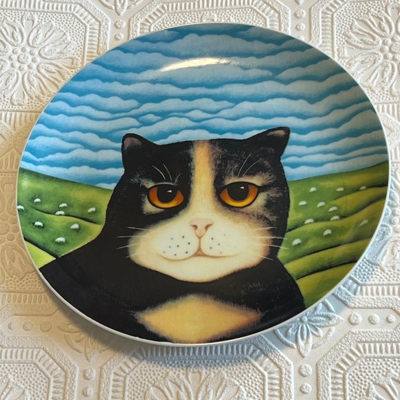 Dept 56 Other - Dept 56 Martin Leman Priscilla Cat Collector Plate Japan Tuxedo Cat Folk Art 9"